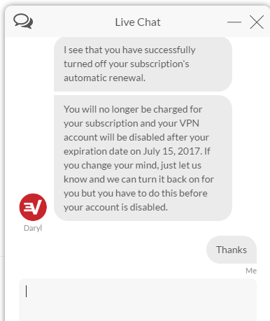 Cancel ExpressVPN account customer support