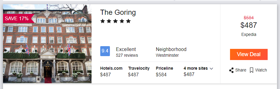 The Goring, pricing from America
