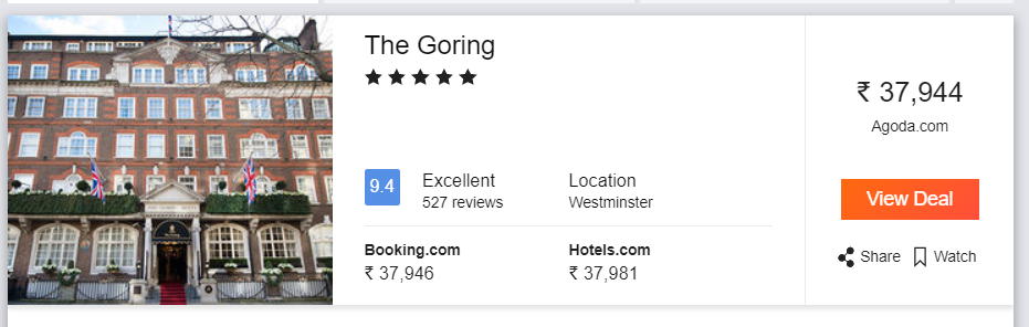 The Goring, pricing from India
