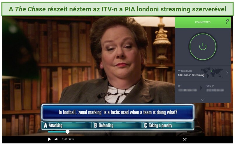 A screenshot showing that I unblocked ITV with PIA's London streaming server and watched The Chase