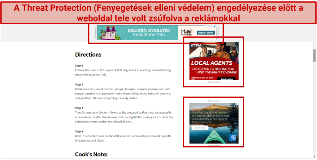 A screenshot of allrecipescom with prominent ads