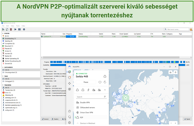 Screenshot of downloading a torrent with NordVPN's P2P servers