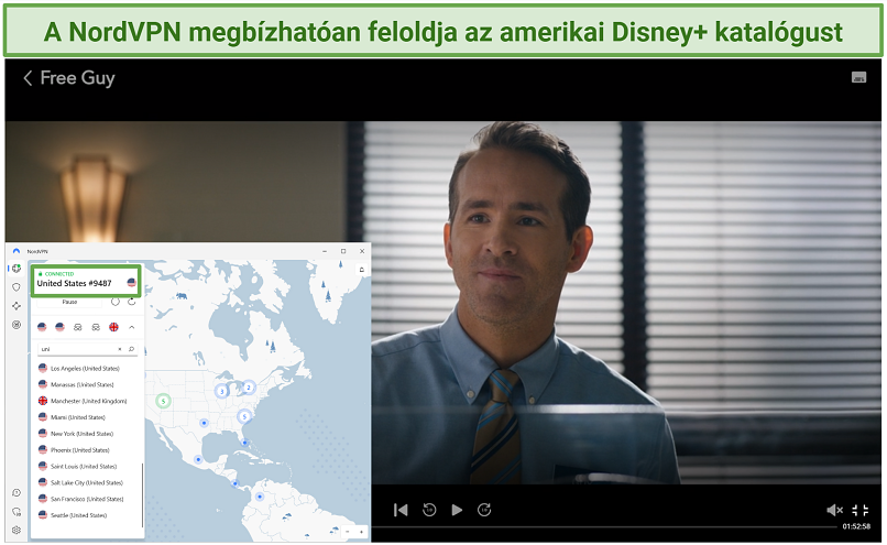 A screenshot of Disney+ unblocked with an NordVPN's server in the US
