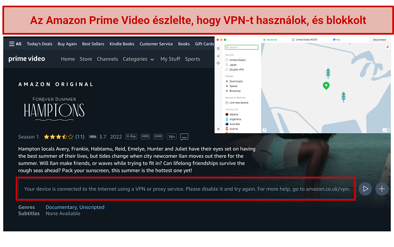 Screenshot of Amazon Prime Video error message received while connected to NordVPN