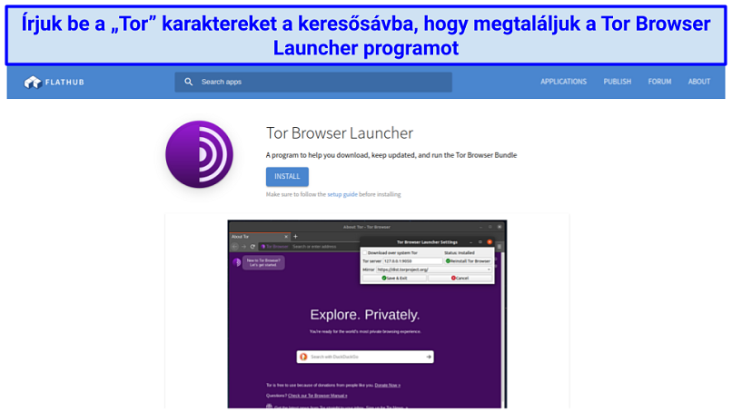 The Tor Browser Launcher page on Flathub, where Linux users can install Tor