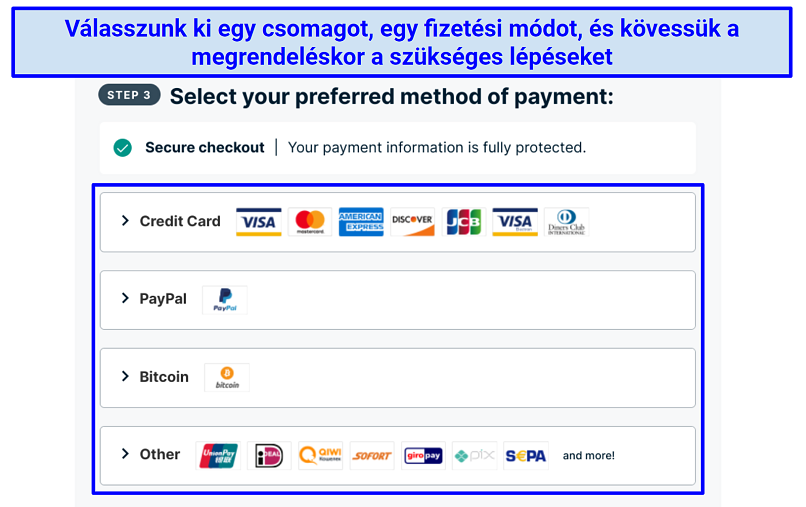 Screenshot of ExpressVPN's payment method options