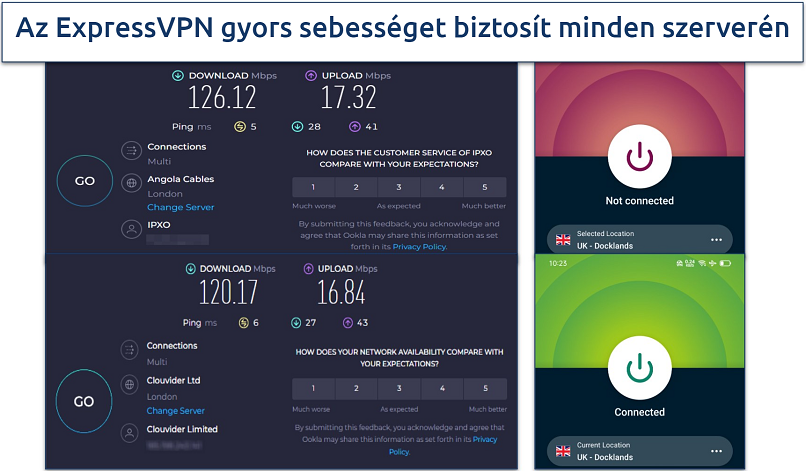 Screenshot of ExpressVPN's speed test results on Android