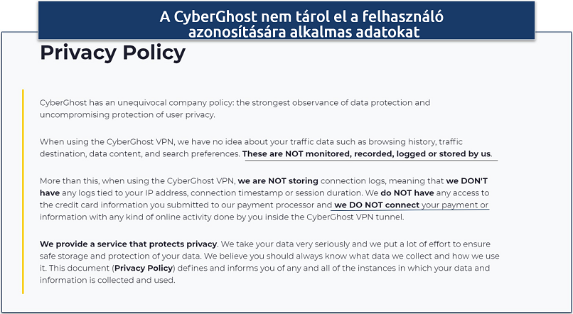 Screenshot of CyberGhost's privacy policy