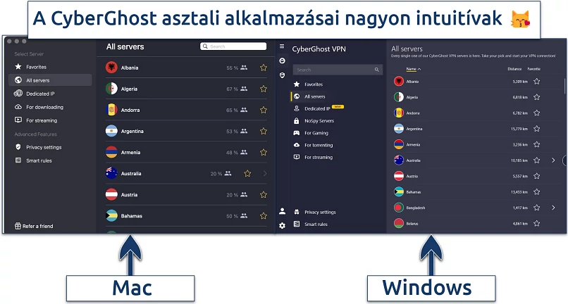 Screenshot of CyberGhost's desktop apps
