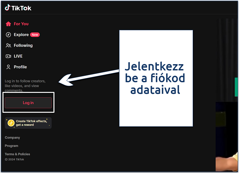 A screenshot showing the TikTok's login button