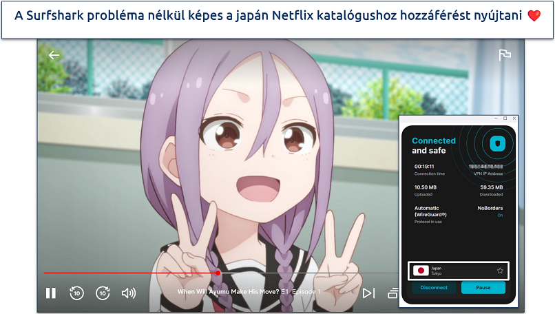 Screenshot of Surfshark's Tokyo server streaming Netflix Japan