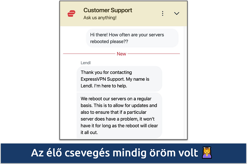 Screenshot showing a chat with the ExpressVPN Customer Support team