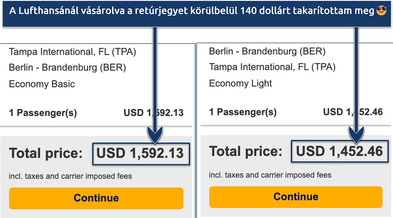 Screenshot showing the potential savings of booking