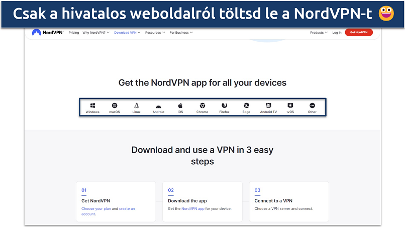 Screenshot of NordVPN's download page on the website