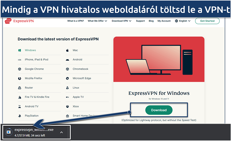 Az ExpressVPN letöltése képernyőkép