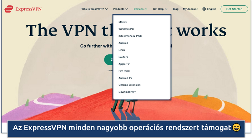 Screenshot of the compatible device list on the ExpressVPN landing page