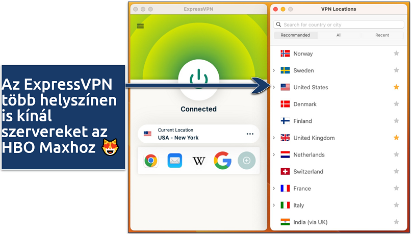 Screenshot of ExpressVPN's server list