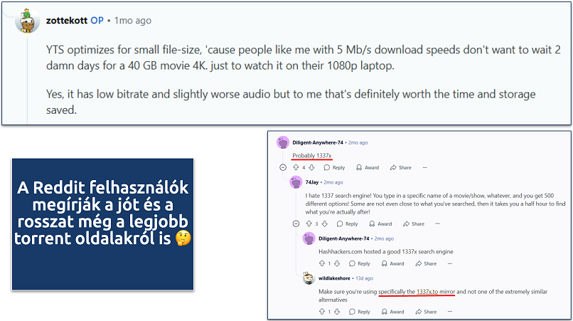 Screenshot of Reddit screenshots talking about 1337x and YTS