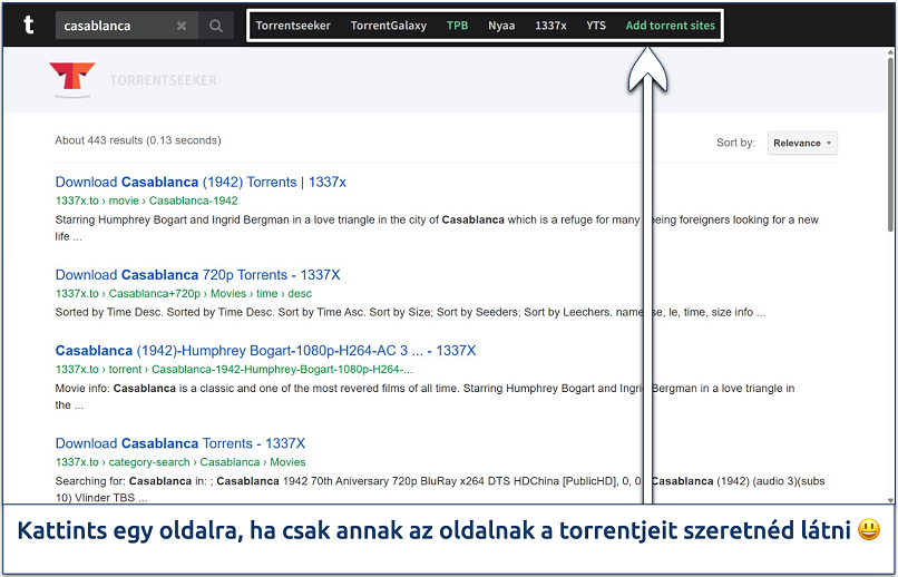 Screenshot of the Torrends search results page