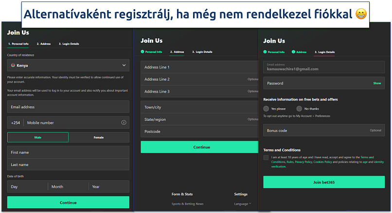 Screenshot showing the bet365 signup form for new users