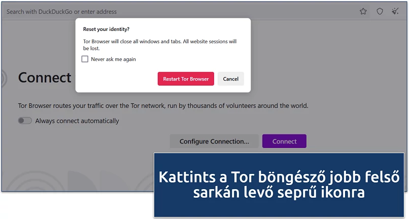 Screenshot of Tor Browser’s reset identity prompt showing the option to restart the browser